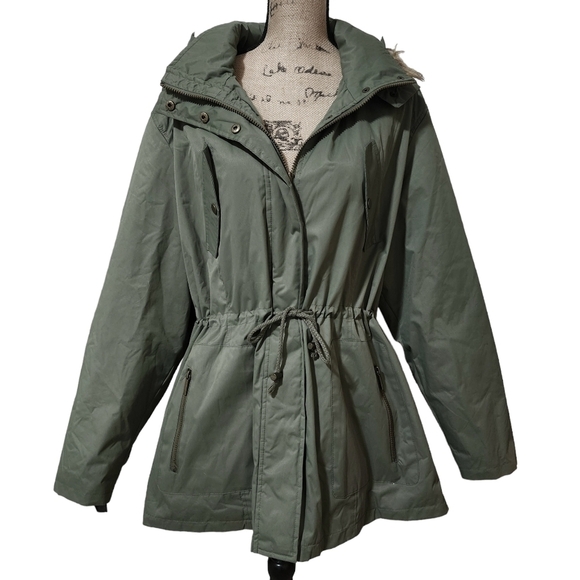 Angel Kiss Faux Fur Hood Rain Jacket Olive Green - XL (see note) - Picture 1 of 8